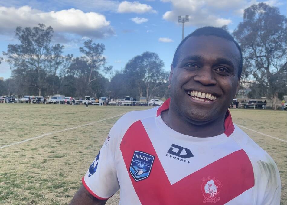 Joey Lasagavibau is all smiles after his Manildra Rhinos beat Canowindra Tigers 30-20 to claim the Woodbridge Cup minor premiership. Picture by Dominic Unwin