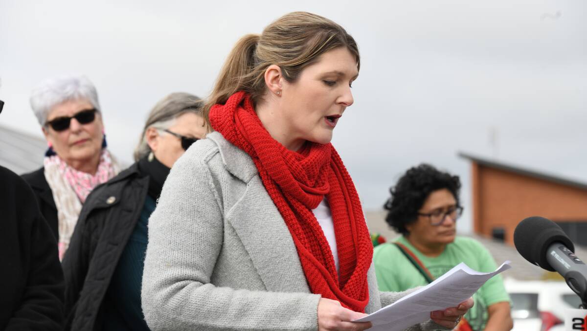 Rebecca Davey addresses the media at the proposed rehab centre site at Spears Drive. Picture by Amy McIntyre