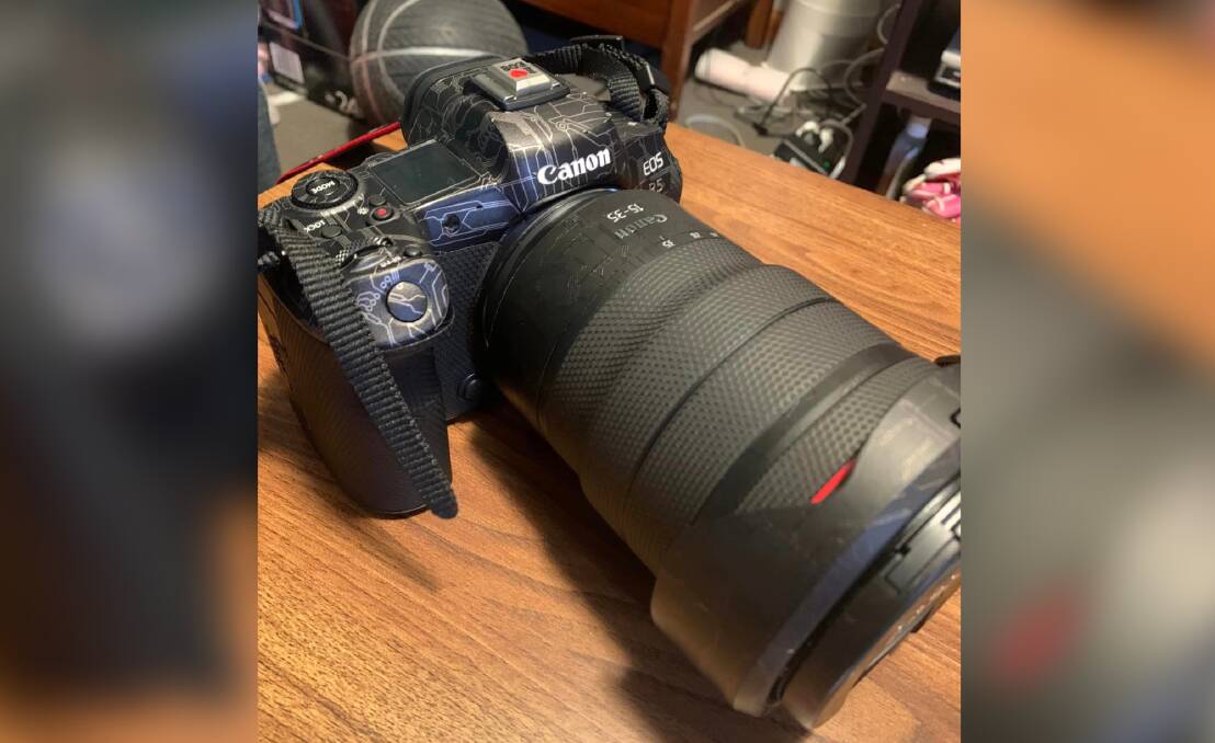 A Canon EOS R5 camera with a custom skin was among the items stolen from a good samaritan's car after offering a ride to strangers. Picture supplied