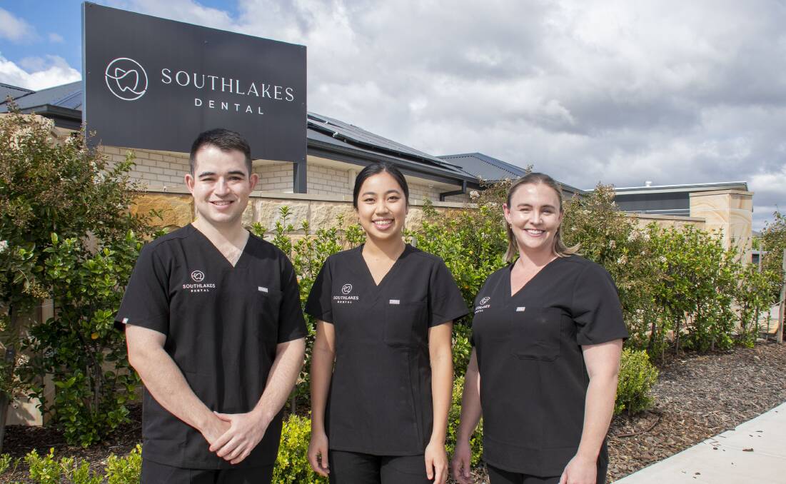 Dentists Rory Greer, Melissa Lin and Grace Amey outside their new clinic in Dubbo, Southlakes Dental. Picture by Belinda Soole