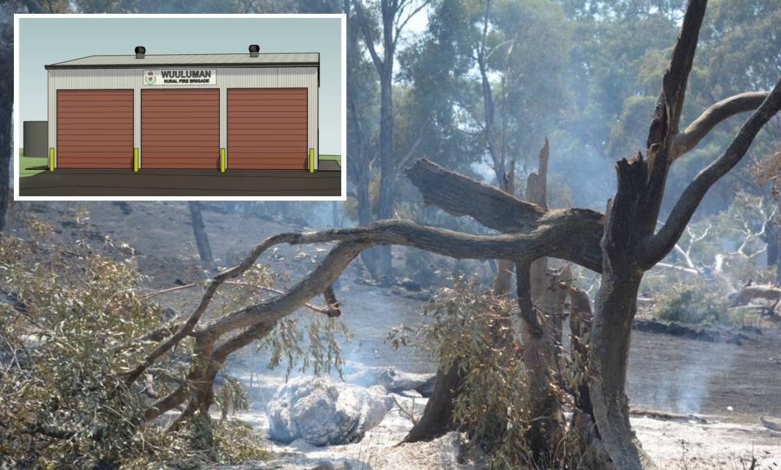 The proposed Wuuluman RFS station (inset) will help boost fire fighting capacity in an area still scarred by a 2017 bushfire (main). Picture by Belinda Soole/supplied
