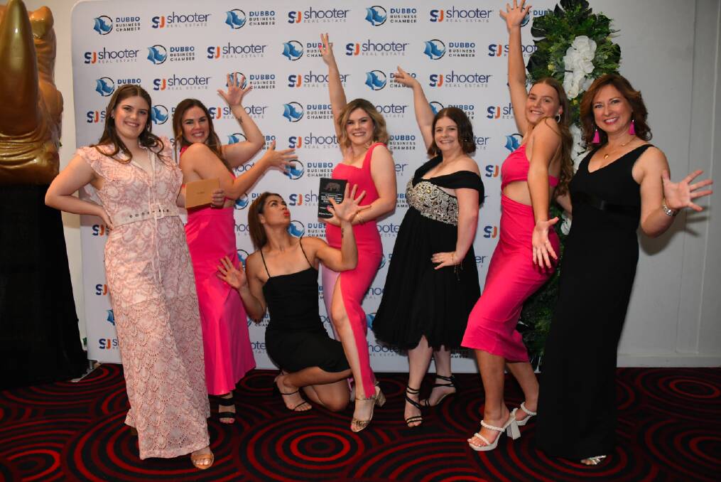 The team at Fierce Performing Arts celebrate their win of Dubbo's Favourite Business at the Dubbo Business Chamber's 2023 awards night. Picture by Amy McIntyre