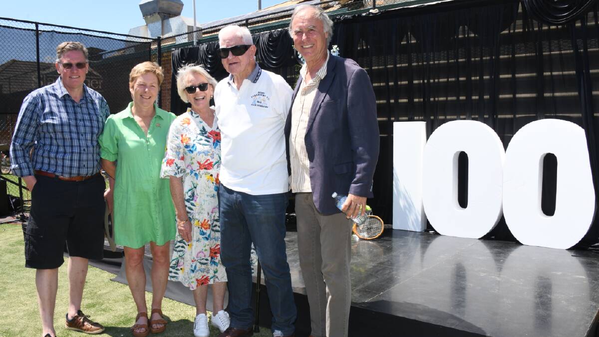 Andrew Kierath, Mandy Wells, Karen Armstrong and Derek Roberts and John Alexander at the Paramount Tennis Club centenary celebration. Picture by Amy McIntyre