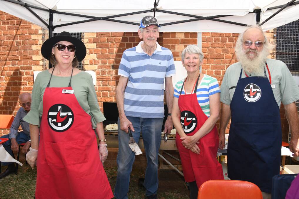 Elizabeth Burke, Alex Dicker, Jacqui Tooth and Dave Walters man the barbecue at the Dubbo Uniting Church. Picture by Amy McIntyre