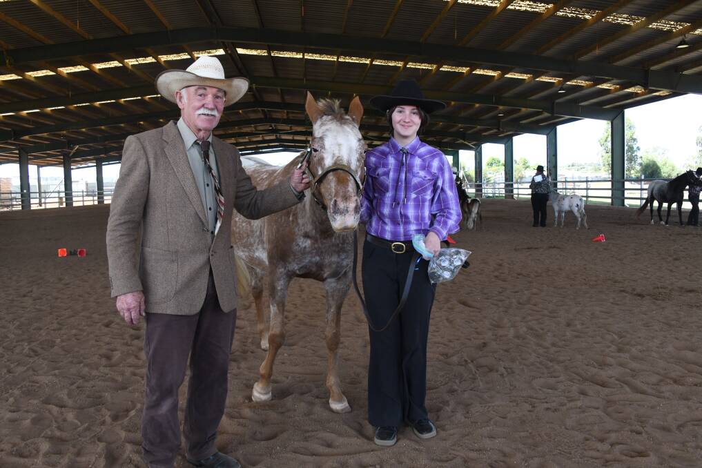 John Davis and granddaughter Ashlyn Brown with palouse pony Dancer. Picture by Amy McIntyre