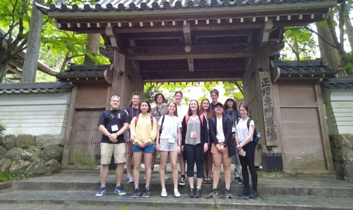 Dubbo students visit a temple in Japan while participating in the Minokamo exchange program. Picture supplied