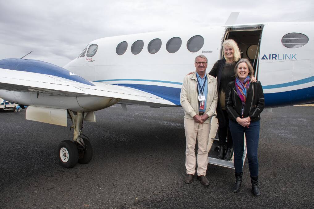 Dubbo pilot Ken Borchardt, Angel Flight CEO Marjorie Pagani and Tracey Brunner. Picture by Belinda Soole
