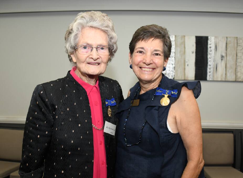 OAM recipients Ruby Riach and Dianne North celebrate at a local luncheon. Picture by Amy McIntyre