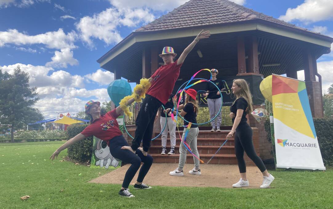 Circus performers from Circus West at the launch of the 2023 DREAM festival. Picture by Allison Hore