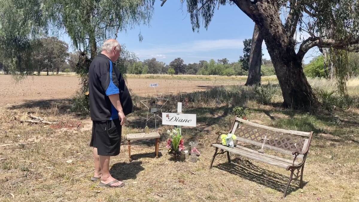 Daniel Townsend on Friday at the memorial site for his sister, Diane Smith, who tragically died in the November 14 flood. Picture by Emily Gobourg.