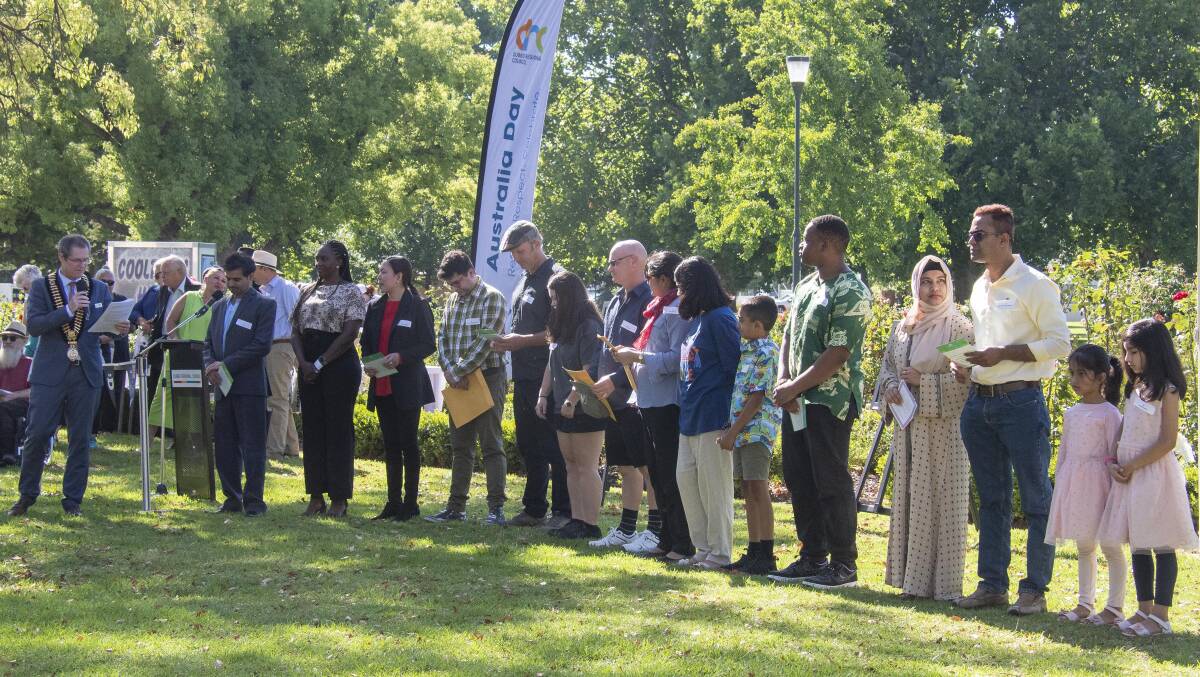 Dubbo mayor Mathew Dickerson announce the newest Australian citizens on Australia Day, January 26, 2023 at Victoria Park. Picture by Belinda Soole