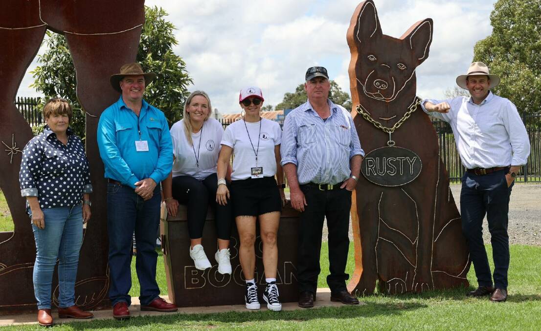 Bogan Shire mayor Glen Neill (second from right) with NSW minister for regional roads and transport Sam Farraway during his visit to Bogan Shire for the Big Bogan Festival before Christmas last year. Picture Supplied