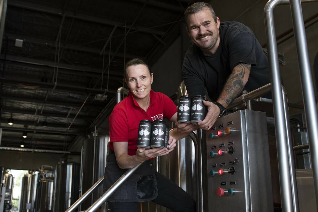 Brewers Matt Devenish and Ceridwyn Usback at Devil's Hollow Brewery at Blue Ridge Business Park. Picture by Belinda Soole