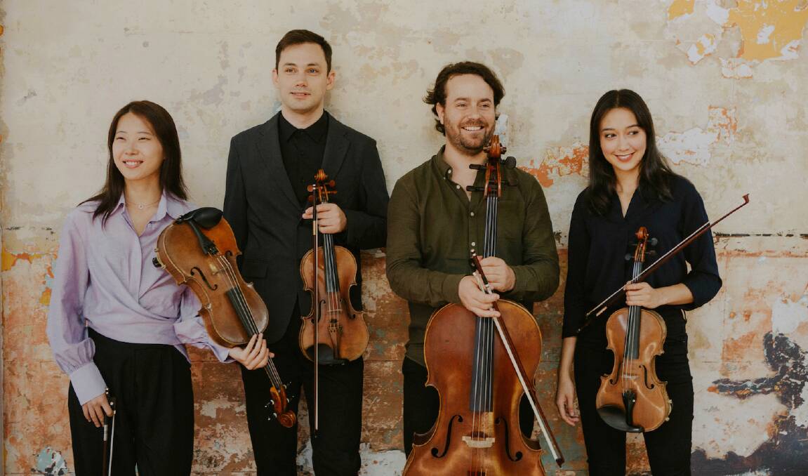 The Alma Moodie Quartet consists of some of Australia's finest string players - (left) violinist Anna Da Silva Chen, violinist Kristian Winther, cellist Thomas Marlin and violinist Dana Lee at the Macquarie Conservatorium at 5.30pm on Saturday, April 29, 2023. Picture supplied