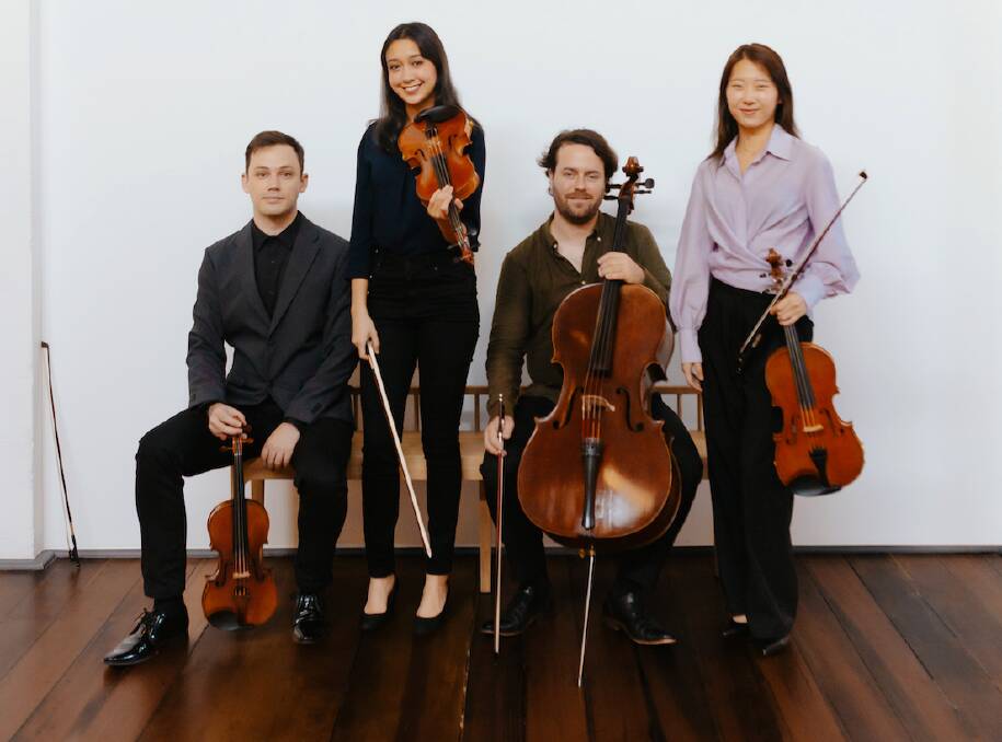 Performing at edgy venues is not unusual for Play On founder and violinist Kristian Winther (left) with violinist Dana Lee, cellist Thomas Marlin and violinist Anna Da Silva Chen. Picture supplied