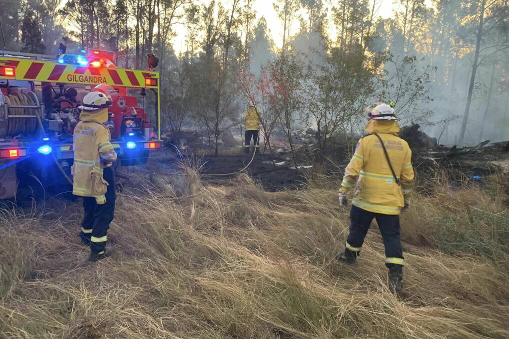 NSW Rural Fire Service crew from Gilgandra fire brigade attending the grassfire. Picture by Gilgandra Rural Fire Brigade.