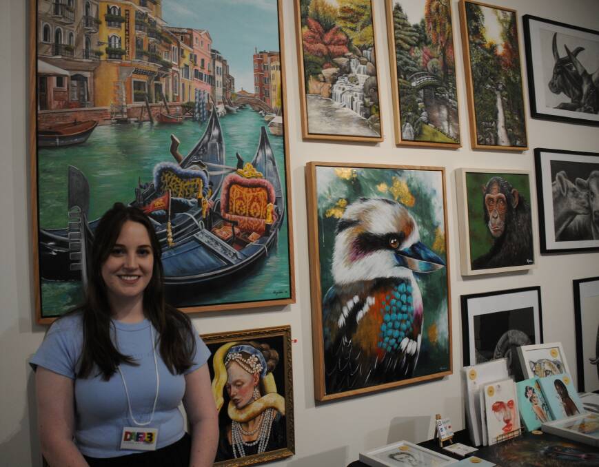 Hannah Zaidan in front of her artwork at the Dubbo Art Fair. Picture by Ciara Bastow 