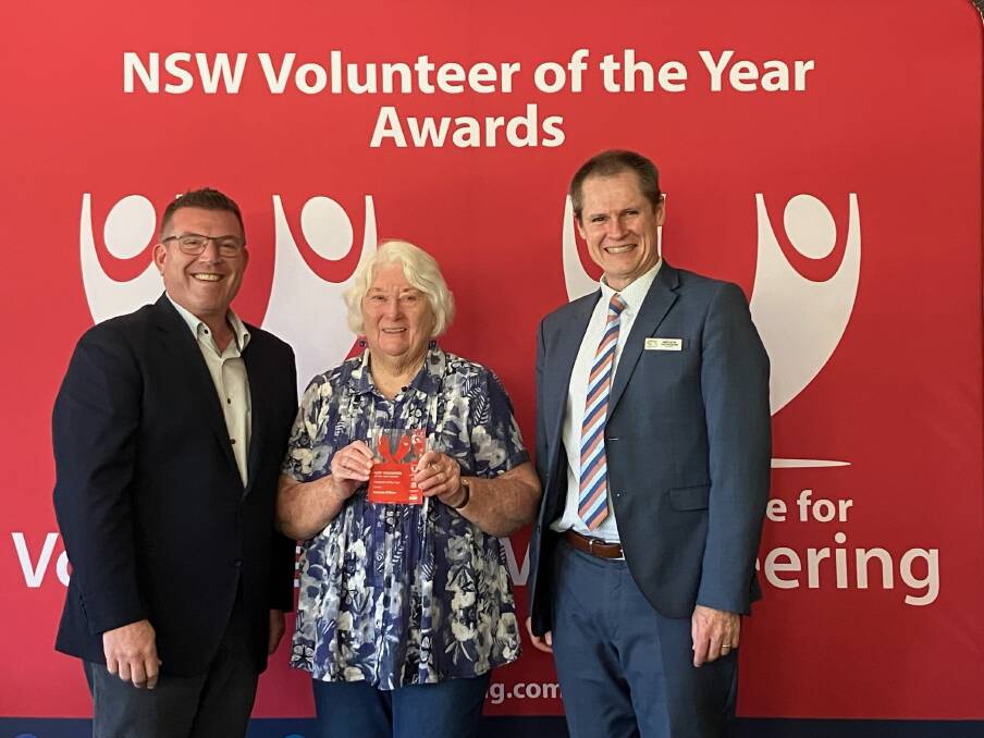 Orana Region Volunteer of the Year, Barbara OBrien with Mayor Mathew Dickerson and Dugald Saunders MP. Picture supplied 