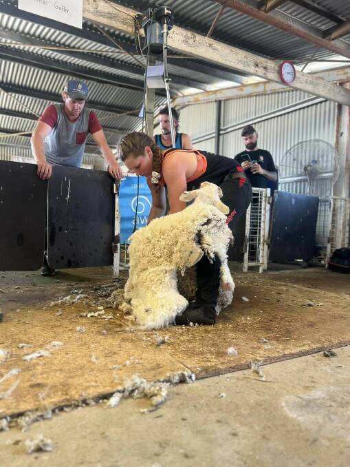 Nicki Guttler of Howlong is in the State Finals for Senior Shearing and Senior Wool Handling. Nicki will also compete on Saturday in the Blade Shearing Finals. Picture supplied 