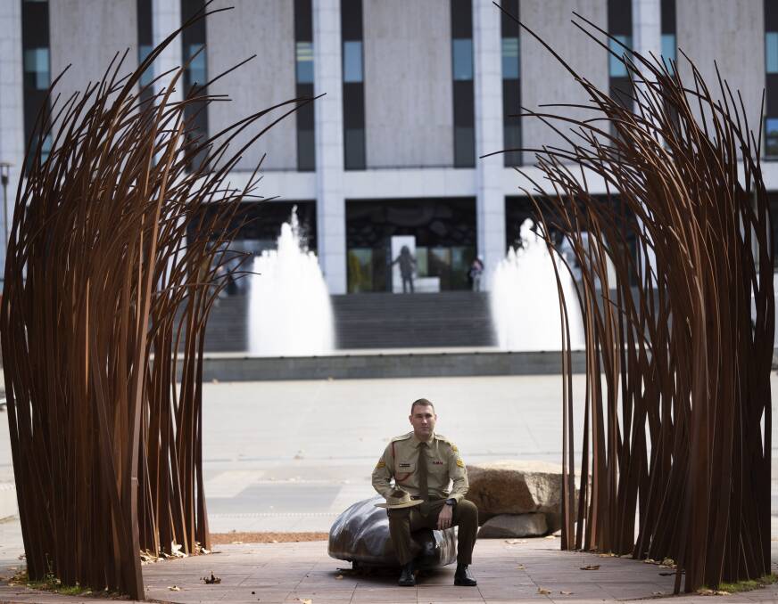 Australian Army soldier Corporal Peter Wallace at Reconciliation Place in Canberra. Picture by Nicholas Marquis. 