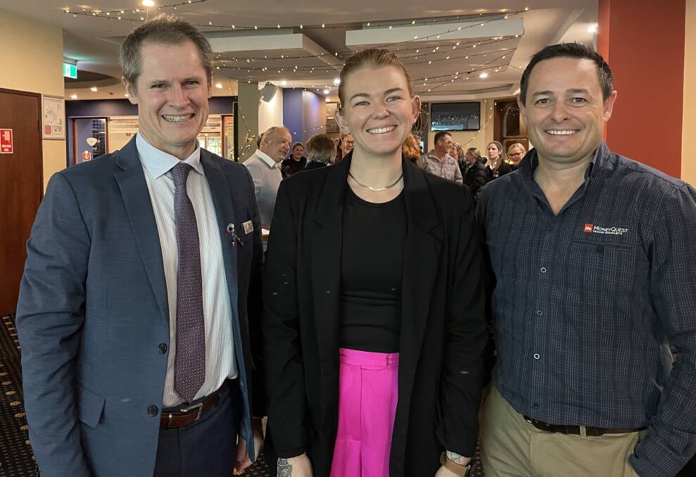 Mayor Mathew Dickerson, Dubbo Business Chamber president Errin Williamson and previous president and councillor Matthew Wright. Picture by Ciara Bastow 