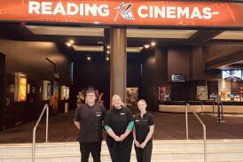 Jonty Schulz, General Manager Ema Fearnley and Mia Hawke-McMahon in front of Reading Cinemas. Picture supplied 