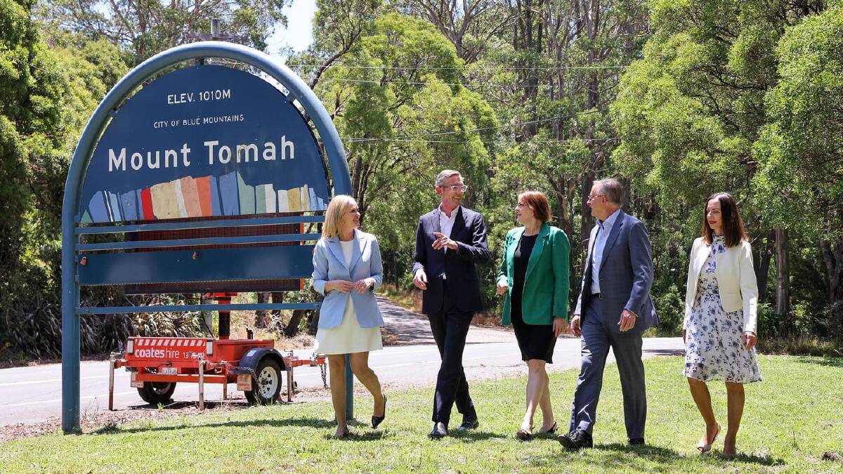 Federal and state MPS, including Premier Dom Perrottet and Prime Minister Anthony Albanese, on the Bells Line of Road this week. Picture Dom Perrottet Facebook page.