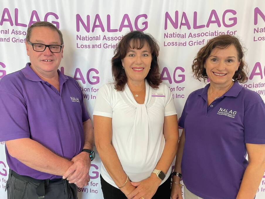 Gerry OLeary, Debbie Todkill and Cathy Banks of the National Association for Loss and Grief (NALAG), pictured at its headquarters in Dubbo. Picture by Ciara Bastow