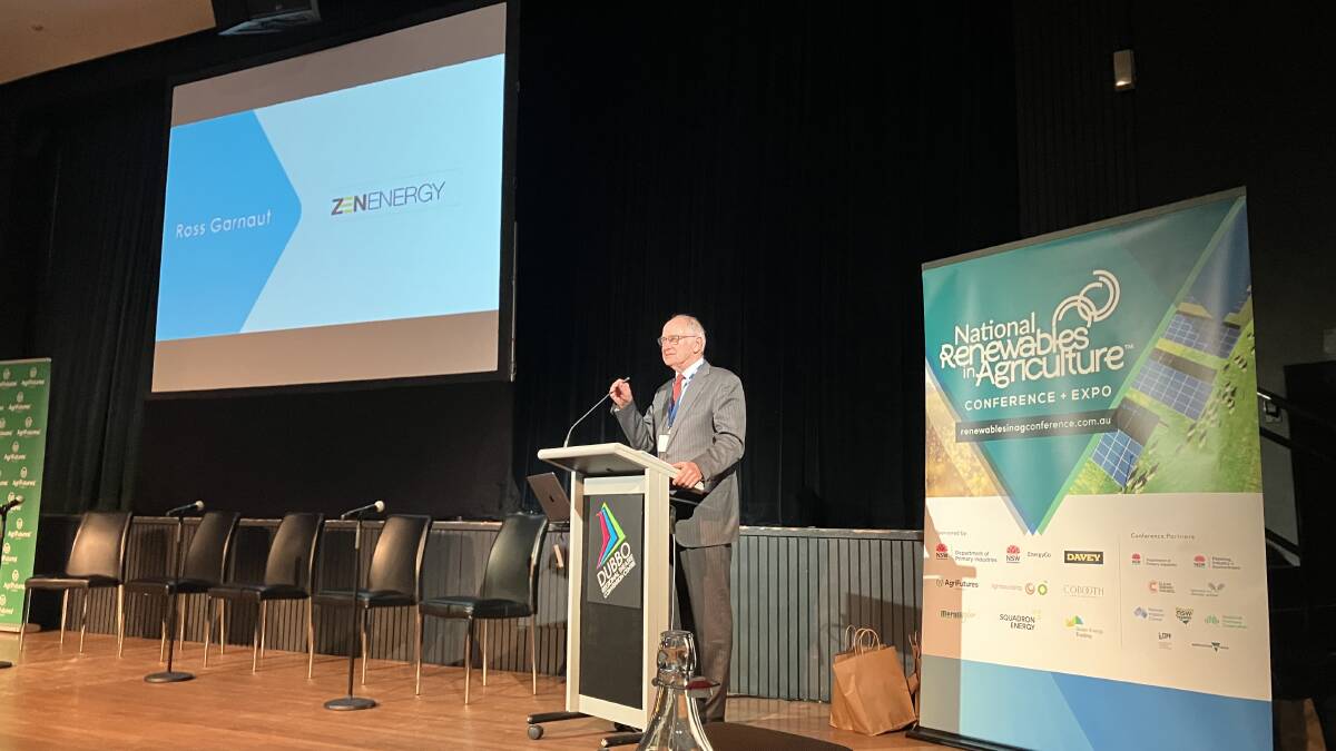Keynote speaker, economist and author Ross Garnaut, at the National Renewables in Agriculture Conference in Dubbo in June. Picture supplied