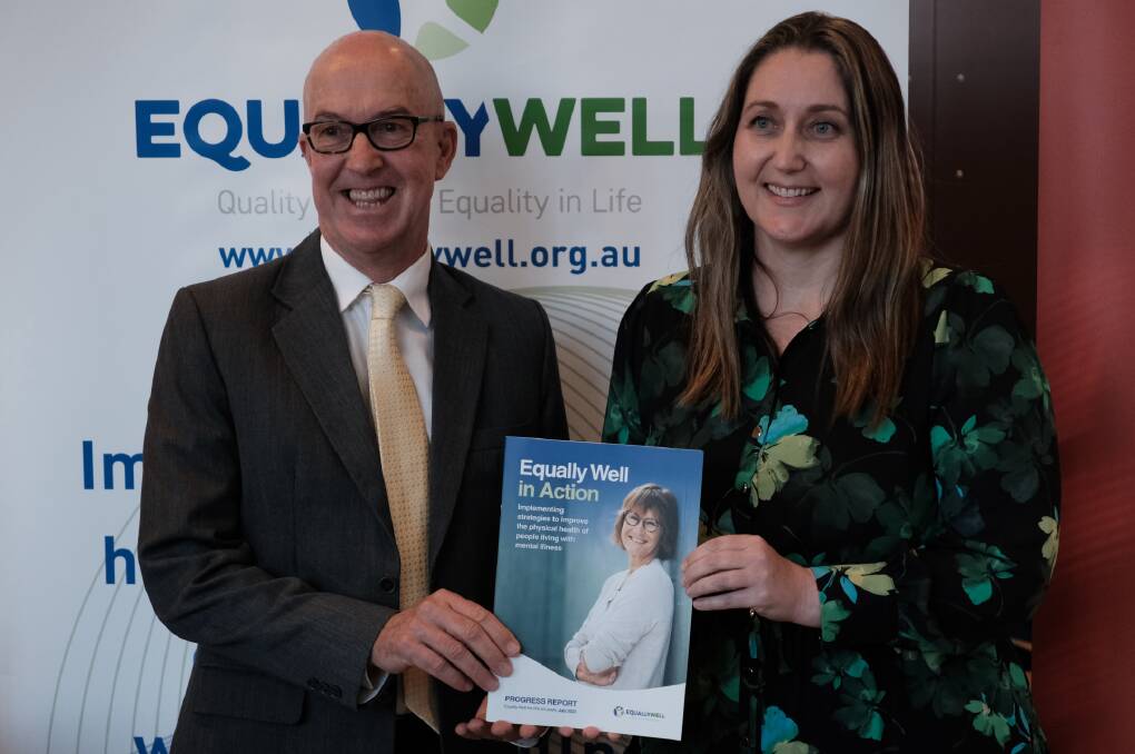 Professor in Management, Russell Roberts from the CSU School of Business, with Emma McBride, Assistant Minister for Mental Health and Suicide Prevention. Picture supplied