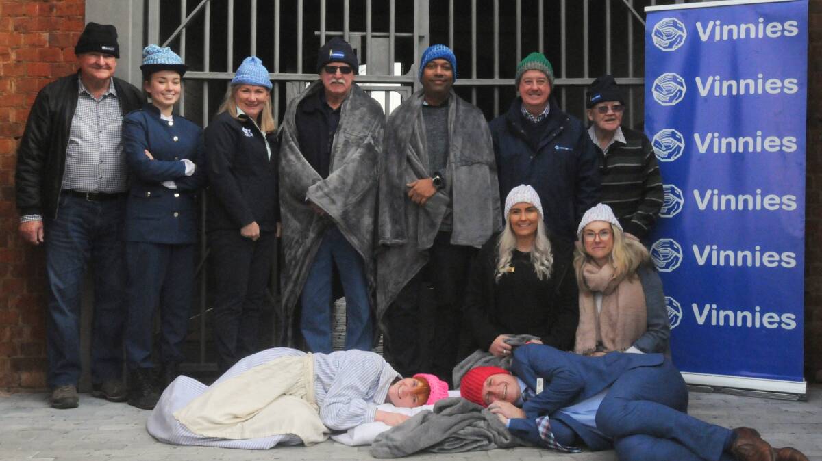 Vinnies volunteer Ian Wray (left) with participants of the upcoming community sleepout including mayor Mathew Dickerson, Cr Shibli Chowdhury, Paul Hagarty and Brittany Sultana. Picture by Allison Hore