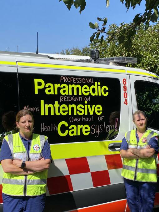 Paramedics and ADHSU members Allison Moffitt and Melissa Todhunter are participating in HSU industrial action appealing for higher pay and better conditions for paramedics. Picture supplied
