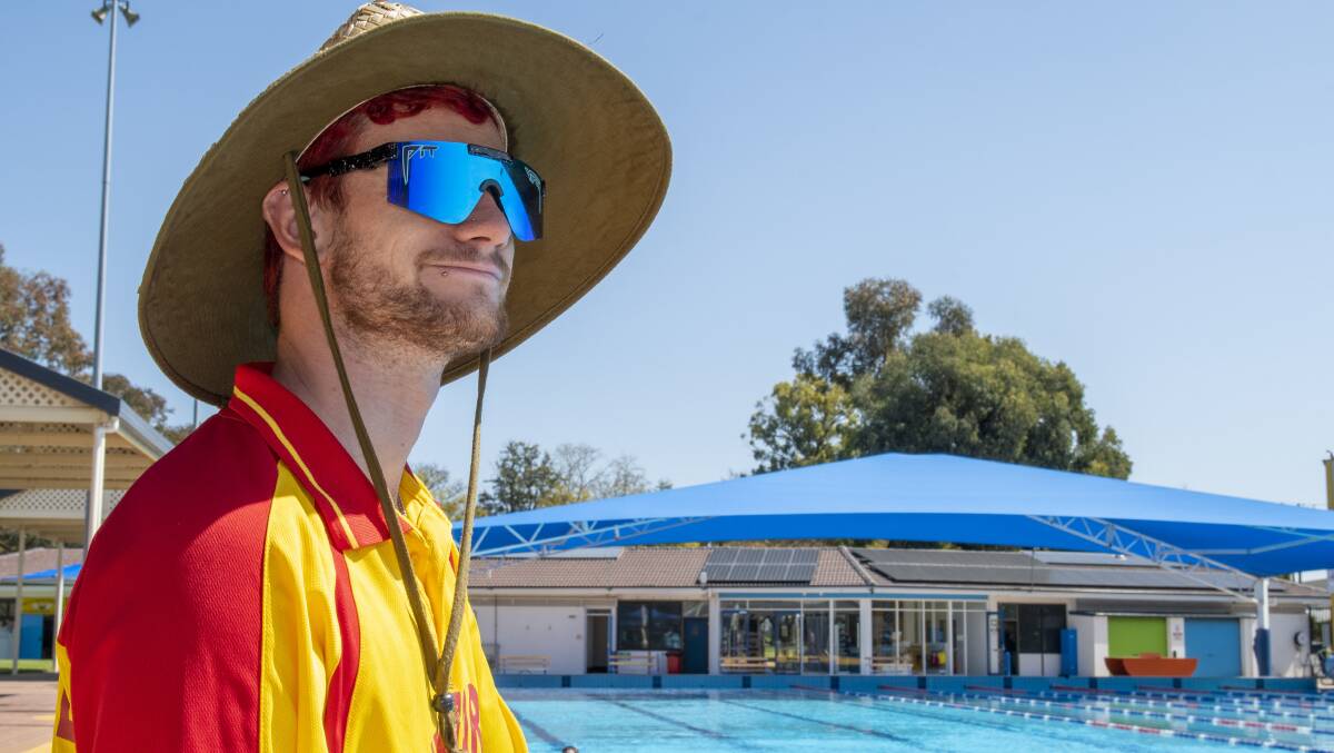 Jai O'Toole, life guard at Dubbo Aquatic Leisure Centre, gets ready for the season after the pool opened on Saturday, September 2, 2023. Picture by Belinda Soole