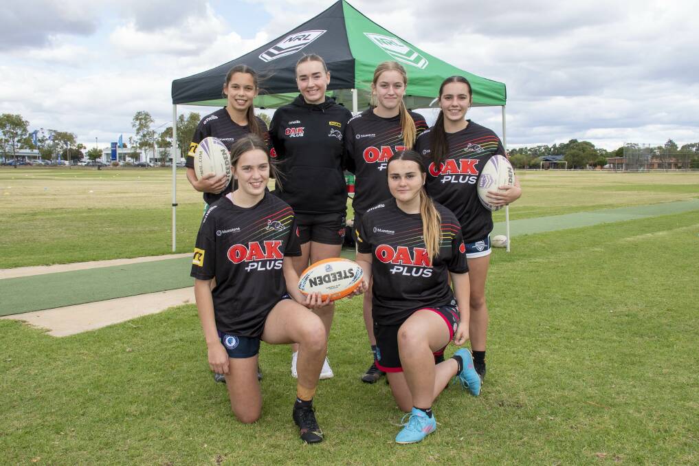 Zakiah Jenkins, Penrith Player Marley Cardwell, Lilly Isbester, Millah Hutchins, Claire Bodiam and Rachel Tomlinson. Picture by Belinda Soole