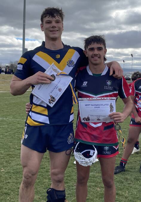 Bathurst High School's player of the match Anthony Driver alongside Dubbo Senior College's Jace Baker, who was named the overall most valuable player. Picture by Alexander Grant
