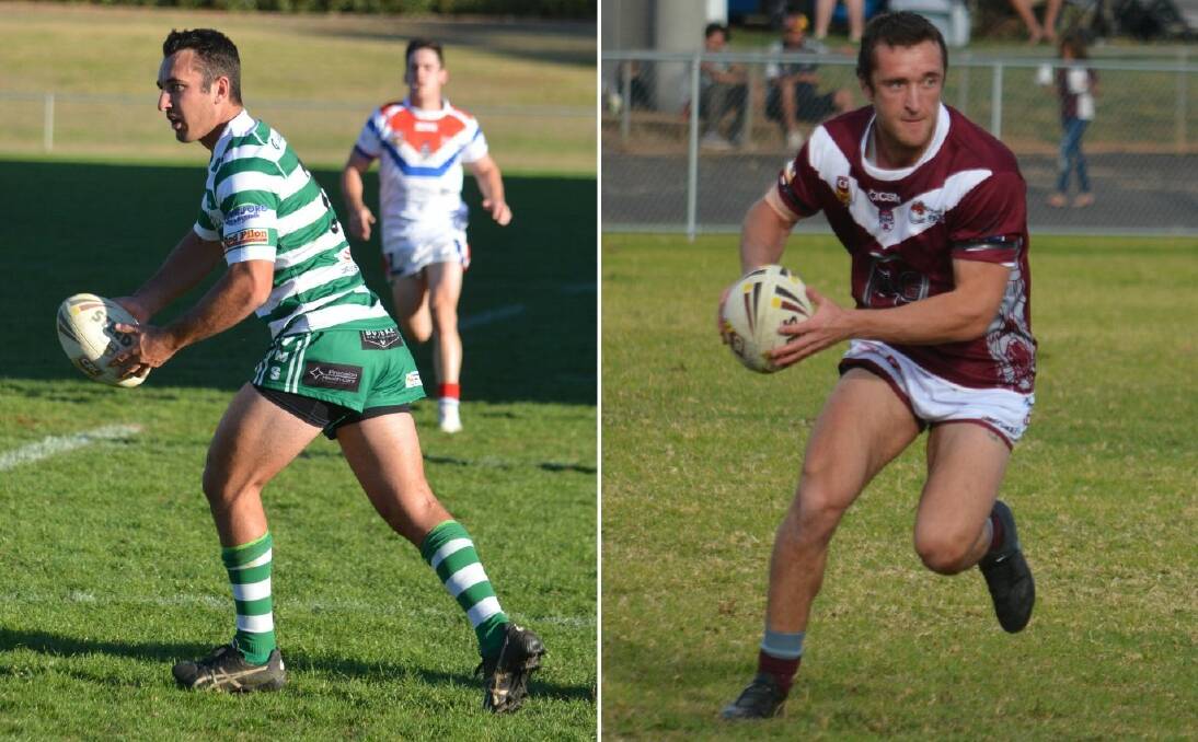 DOING A JOB: Harry (left) in action for minor premiers CYMS and Jack with the ball for the Cowboys.