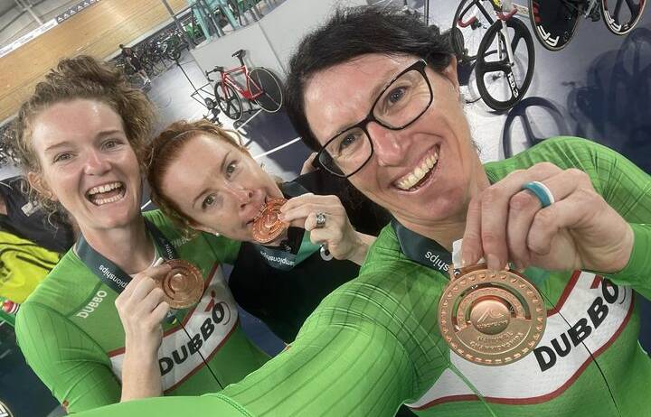 Emily Williams, Simone Grounds and Erica Lunney had plenty of reasons to celebrate in Brisbane. Picture by Dubbo Cycle Club