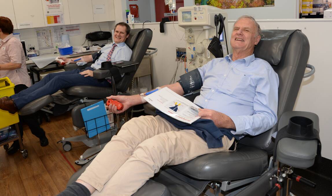 Mayor Mathew Dickerson and Deputy Mayor Richard Ivey donating blood in Dubbo. Picture supplied