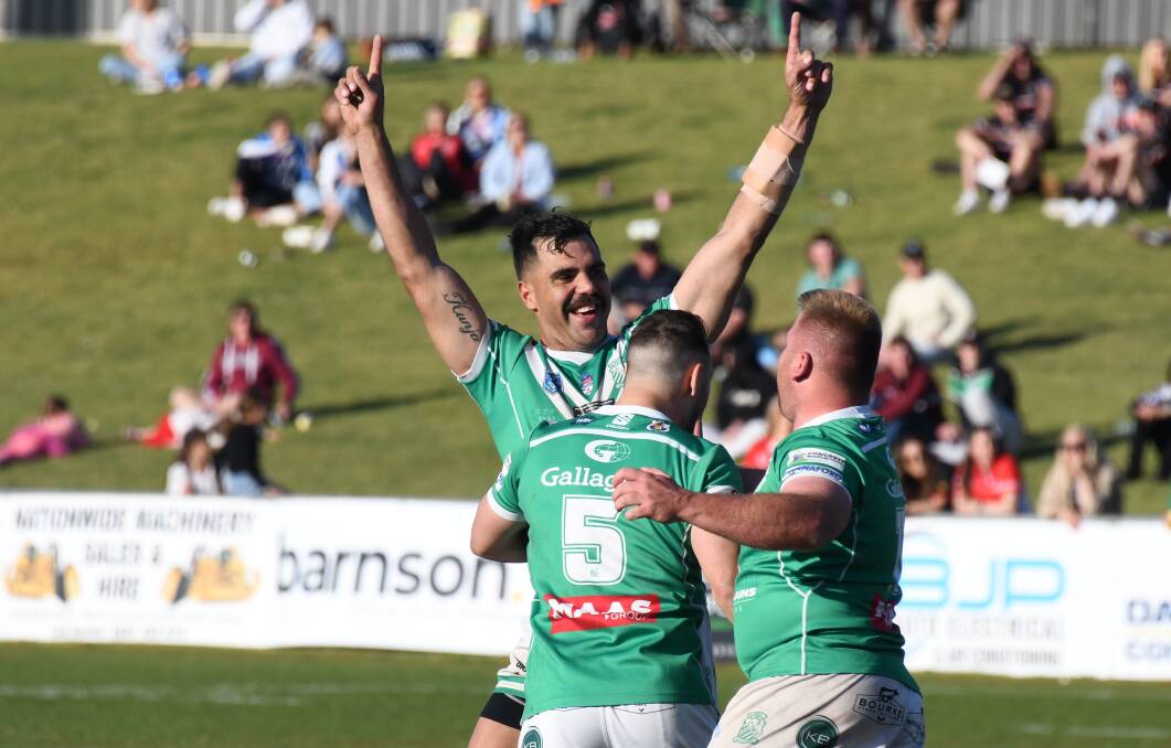 Jeremy Thurston celebrates during Dubbo CYMS' 2023 Peter McDonald Premiership grand final win. Picture by Amy McIntyre