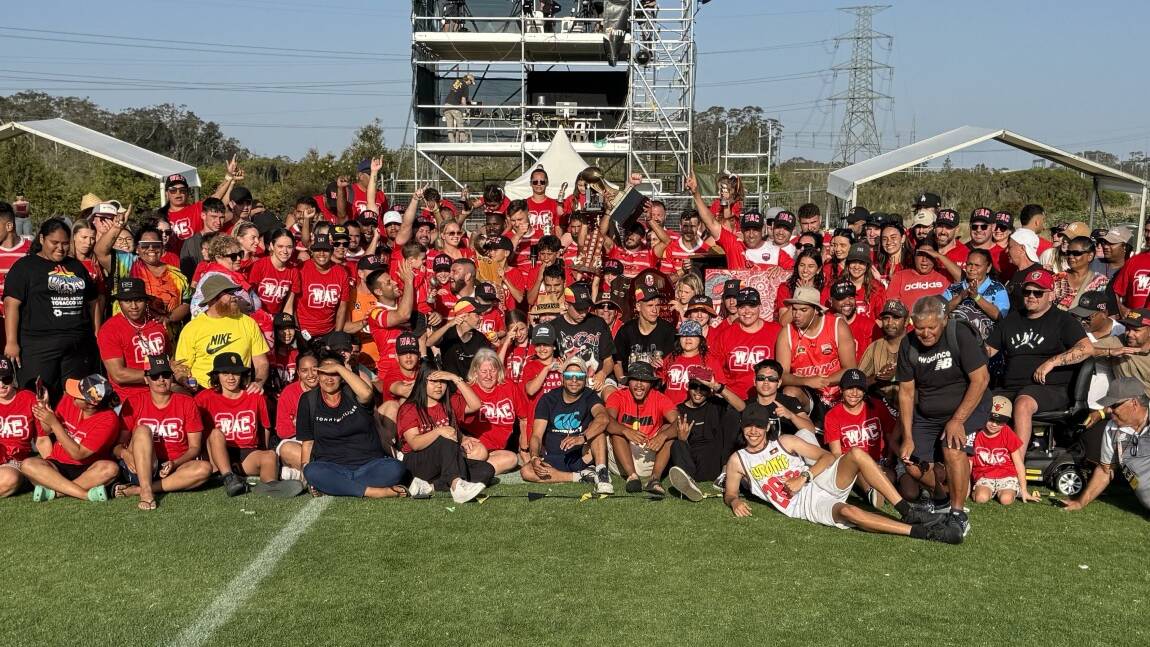 WAC players and fans celebrate the 2023 Koori Knockout victory. Picture supplied