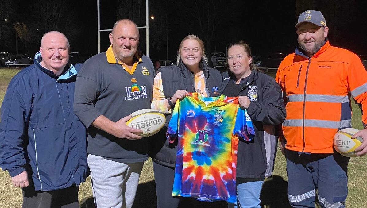 Dubbo Rhinos first grade coach Doug Sandry (left), John and Molly Croft, and Ange Read and Brett Austin from the Rhinos. Picture supplied