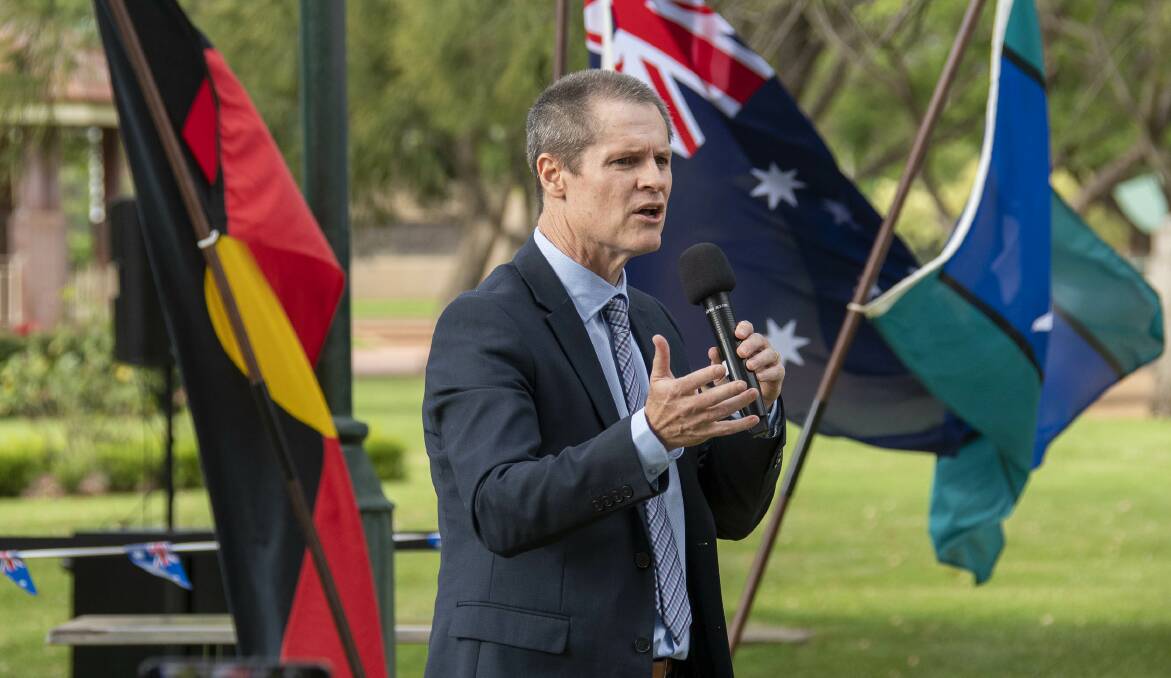 Mayor Mathew Dickerson speaking at this year's Australia Day ceremony. Picture by Belinda Soole