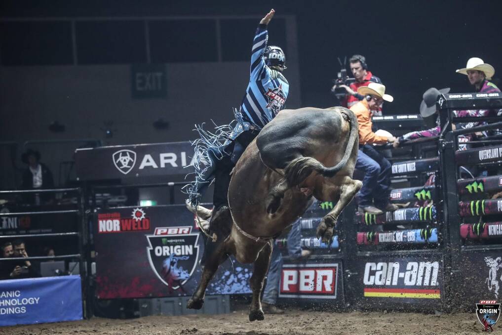 James Stockdale in action in the colours of NSW during his PBR debut at Newcastle last weekend. Picture PBR Australia