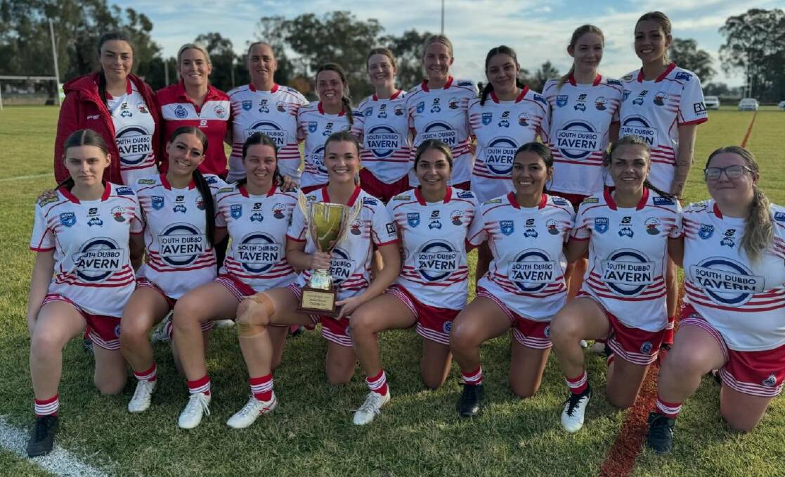 The Narromine Jets with the Jess Skinner Cup after defeating Dunedoo on Saturday, May 25. Picture via Narromine Jets Senior Rugby League/Facebook
