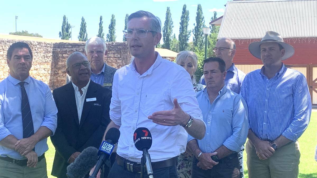 NSW premier Dominic Perrottet in Molong on January 3 to announce a $500 million roads recovery package for the state. Picture by Carla Freedman.