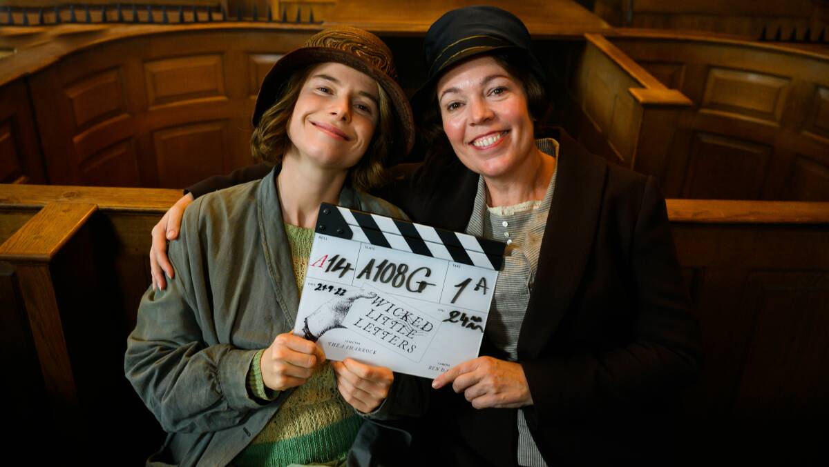 Jessie Buckley and Olivia Colman on set for Wicker Little Letters. Picture Studiocanal