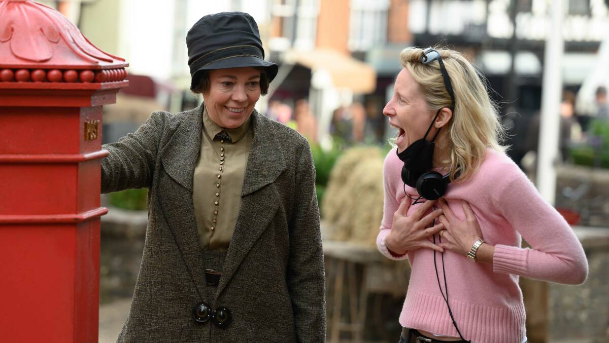Olivia Colman with director Thea Sharrock on set of Wicked Little Letters. Picture Studiocanal
