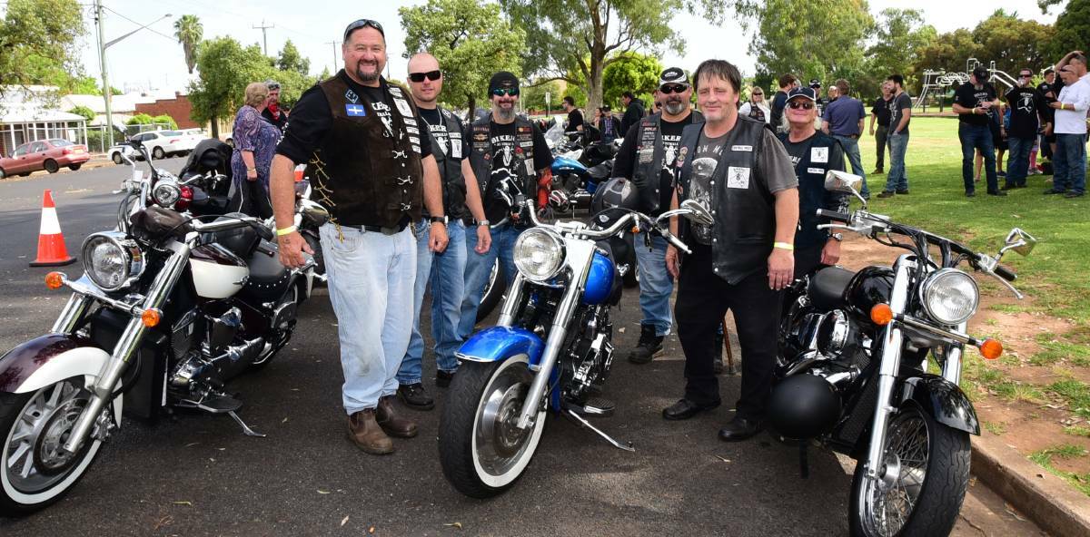 GREAT CAUSE: Steve Peacock, Adam Martin, Keith Gundry, Rolly Brown, Darrel Harvey and Gordon Gundry at the last Dice Ride, which raised funds for Wongarbon teenager Teagan Ferguson. Photo: BELINDA SOOLE