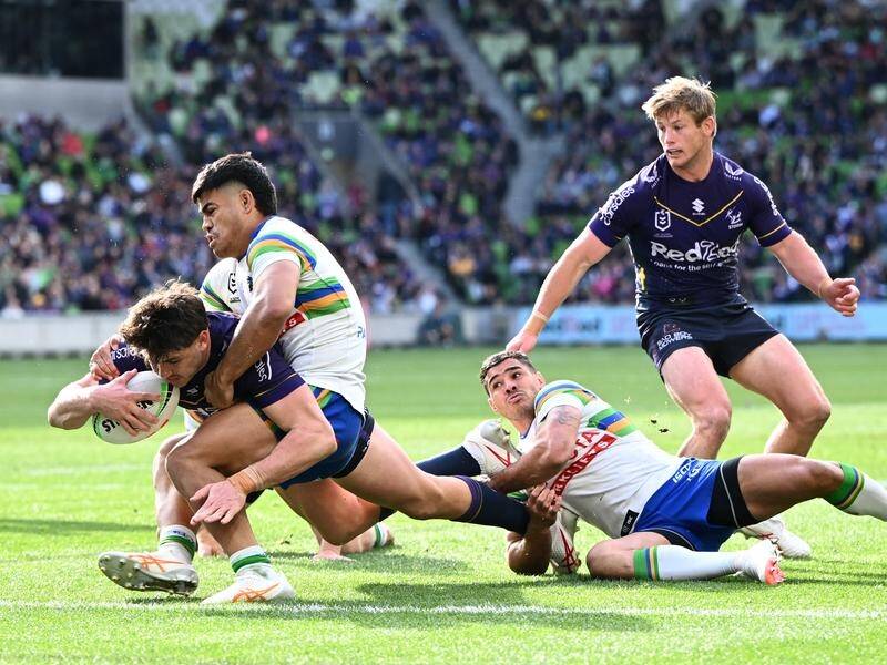 Melbourne have dealt a setback to Canberra's NRL top-four prospects with a 48-2 win at AAMI Park. (Joel Carrett/AAP PHOTOS)