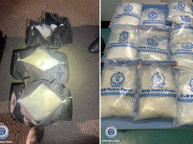 Three duffel bags stuffed with $30 million-worth of meth were seized by NSW Police. (PR HANDOUT IMAGE PHOTO)